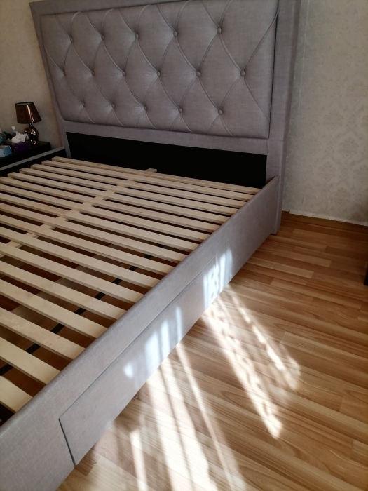 Pat tapitat dormitor ,de lux , pentru saltea 180x200 cm, stofa gri,cu sertare si suport saltea inclus [9]