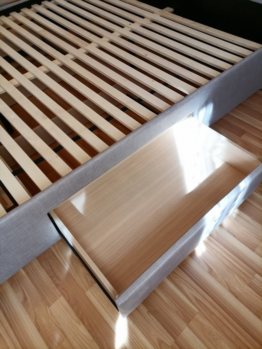 Pat tapitat dormitor ,de lux , pentru saltea 180x200 cm, stofa gri,cu sertare si suport saltea inclus [10]