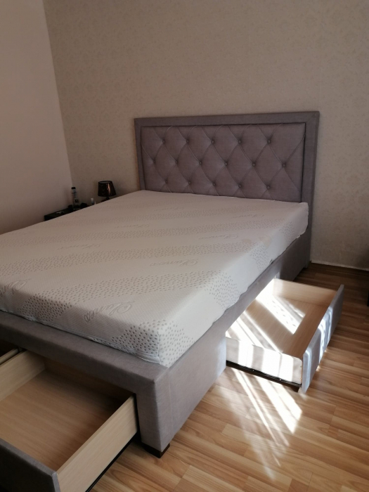 Pat tapitat dormitor ,de lux , pentru saltea 180x200 cm, stofa gri,cu sertare si suport saltea inclus [7]