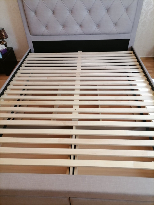 Pat tapitat dormitor ,de lux , pentru saltea 180x200 cm, stofa gri,cu sertare si suport saltea inclus [11]