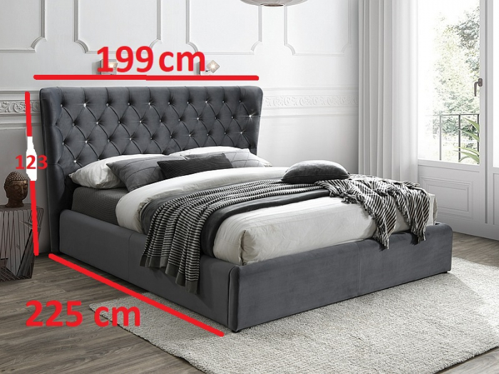 Pat tapitat dormitor , loc saltea 160x200, stofa catifelata gri , cu suport saltea inclus-lamelara fix,  tablie inalta, matlasata cu model , design unicat, [3]