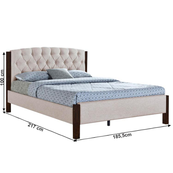 Pat tapitat dormitor, nisipiu/crem , 180 x200 cm,cu picioare lemn nuc,tablie matlasata,suport saltea inclus,Bortis Impex [3]