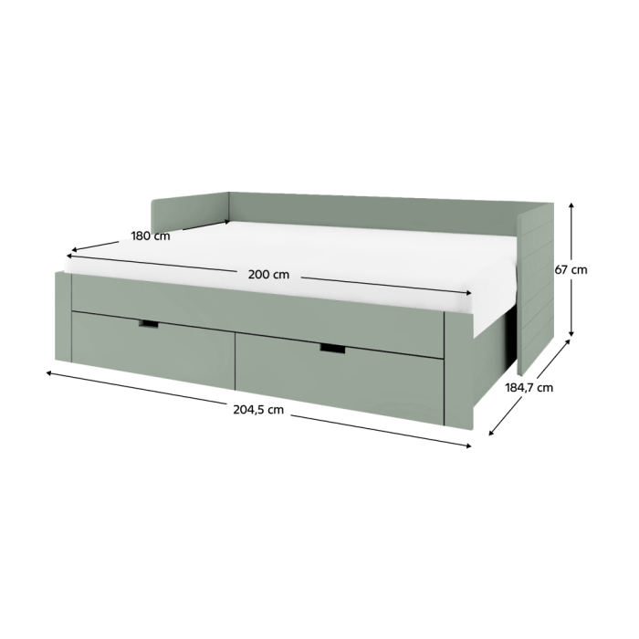 Patul extensibil, verde-gri, 90/180x200, ANTONY [11]