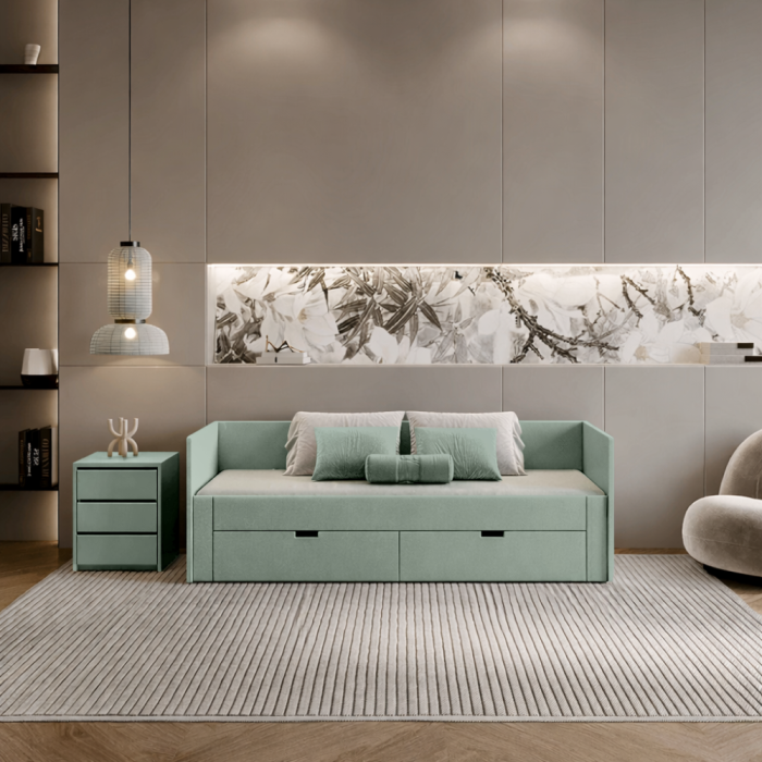 Patul extensibil, verde-gri, 90/180x200, ANTONY [9]