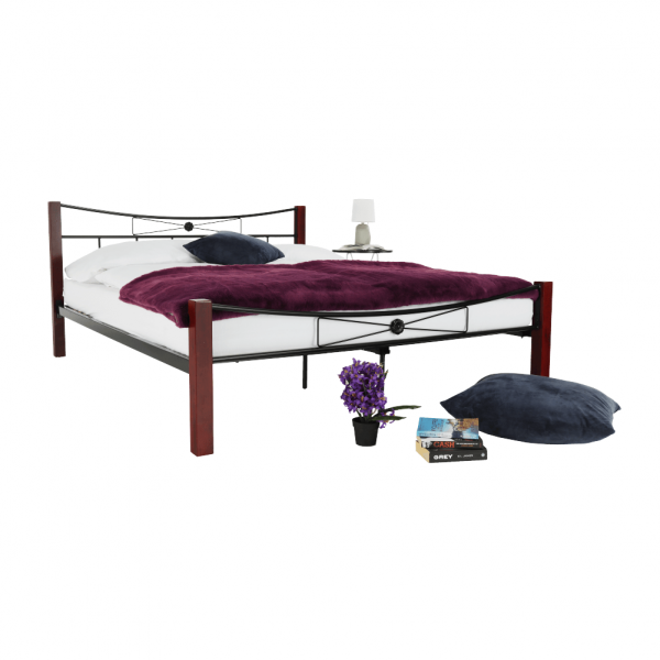 Pat metalic negru/picioare lemn nuc , 160x200 cm ,Bortis Impex [17]