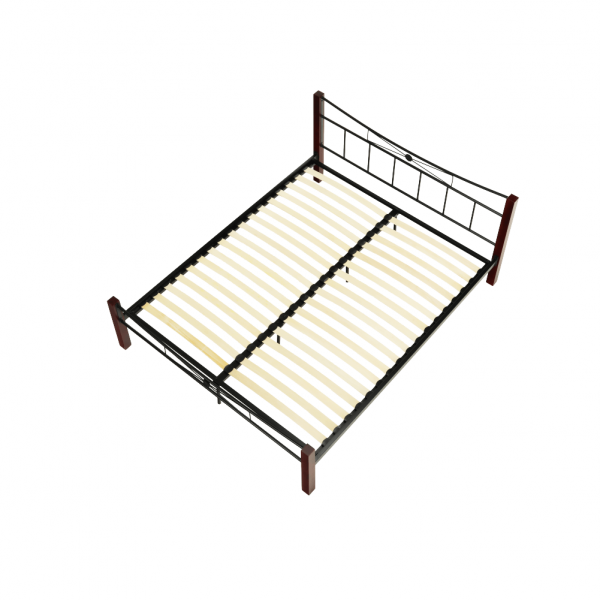 Pat metalic negru/picioare lemn nuc , 160x200 cm ,Bortis Impex [4]