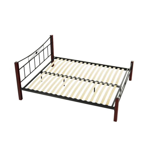 Pat metalic negru/picioare lemn nuc , 160x200 cm ,Bortis Impex [23]