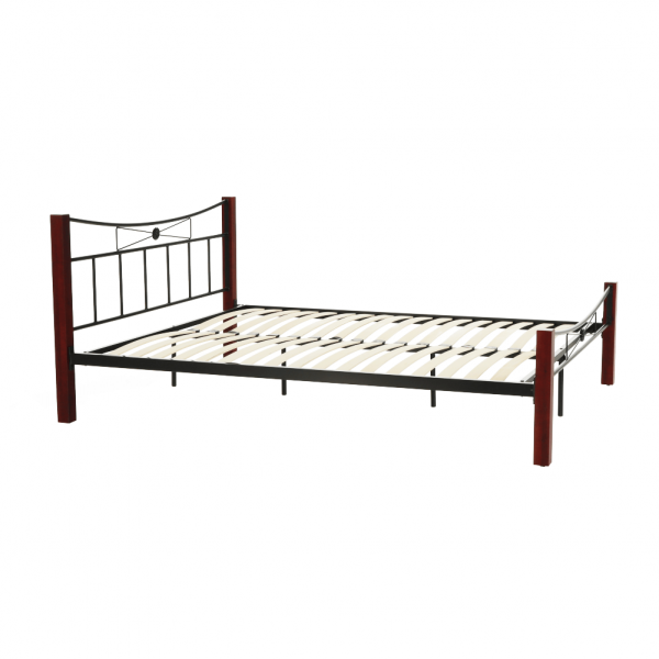 Pat metalic negru/picioare lemn nuc , 160x200 cm ,Bortis Impex [27]