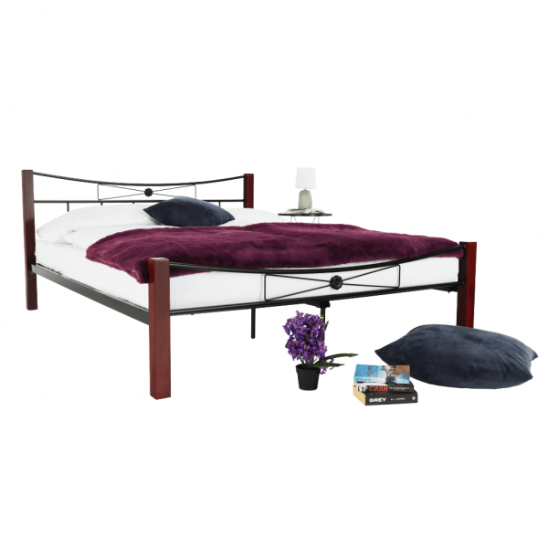 Pat metalic negru/picioare lemn nuc , 160x200 cm ,Bortis Impex [3]