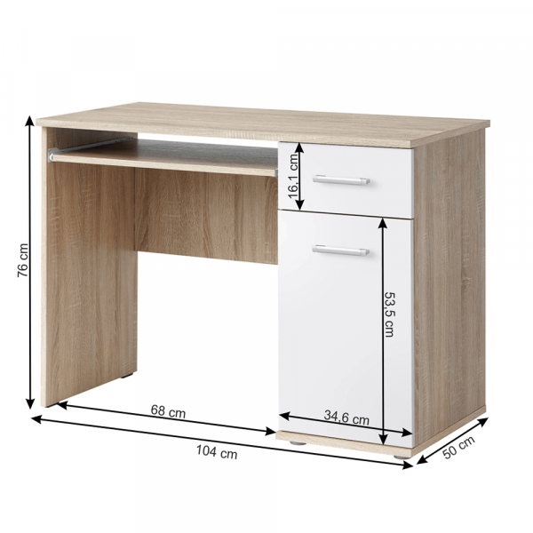 Birou Pc , stejar sonoma /alb , 104 cm lungime , Bortis Impex [2]