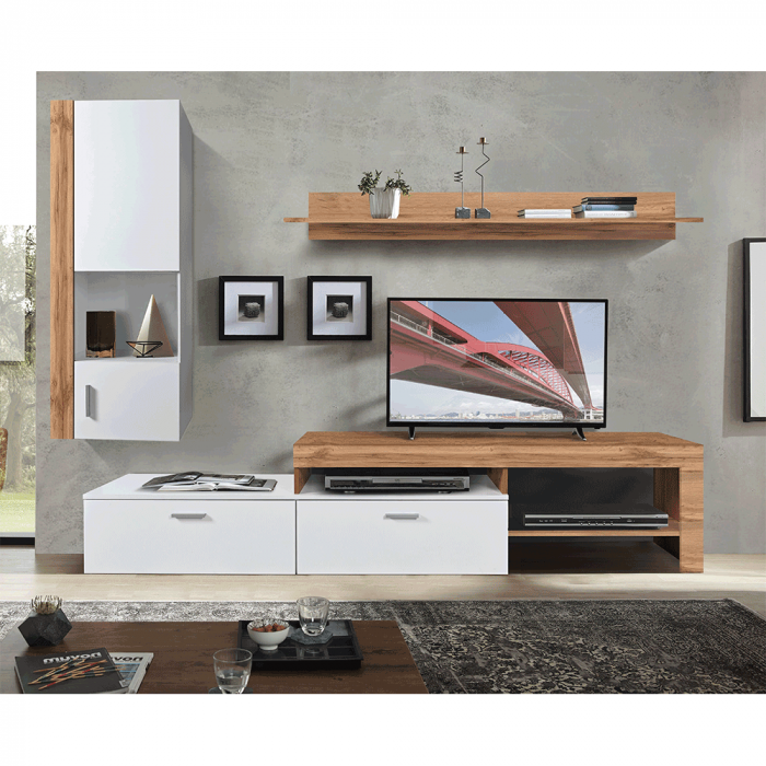 Perete living, stejar wotan / alb, ALUBA [1]