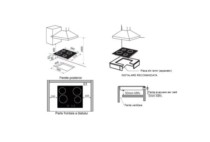 Plita incorporabila Pyramis P40CERA, vitroceramica, 4 zone de gatit, touch control, 58cm, Negru [3]