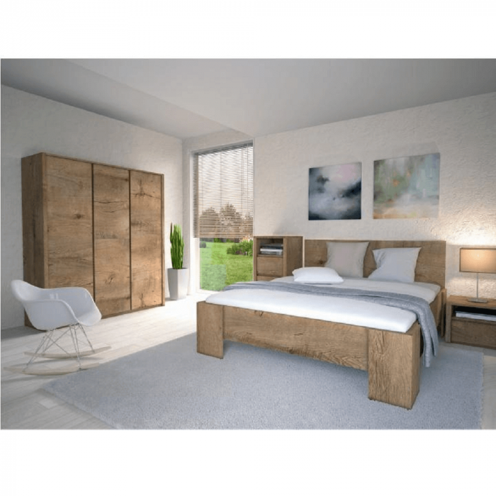Pat dormitor 160x200 , cu suport de saltea inclus , pal -stejar lefkas [3]