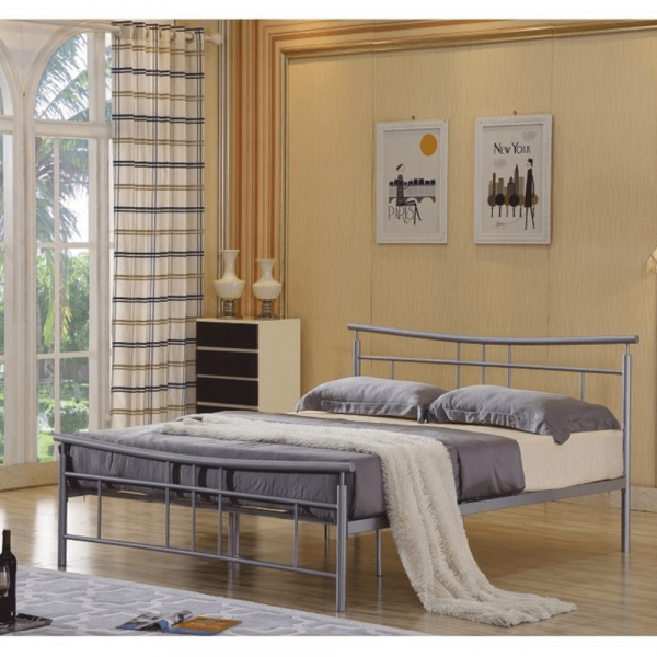 Pat metalic dormitor ,gri, suport de saltea lamelar inclus ,160x200 cm ,Bortis Impex [2]