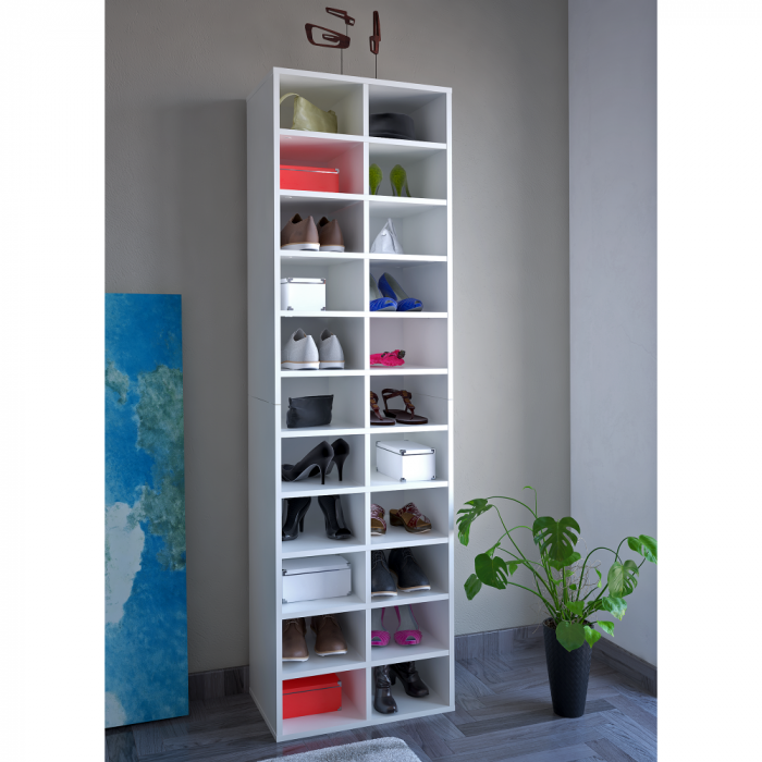 Pantofar cu rafturi, 184 cm inaltime x 54 cm latime x 34 cm adancime, capacitate mare incaltaminte ,alb [6]