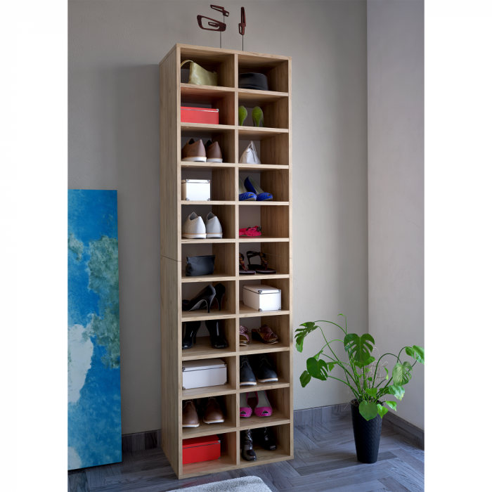 Pantofar cu rafturi, 184 cm inaltime x 54 cm latime x 34 cm adancime, capacitate mare incaltaminte , stejar artisan [2]