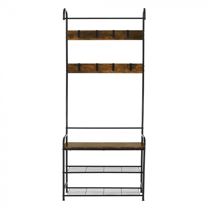 Raft pentru pantofi, lemn rustic şi metal negru / MDF, KELAM [9]