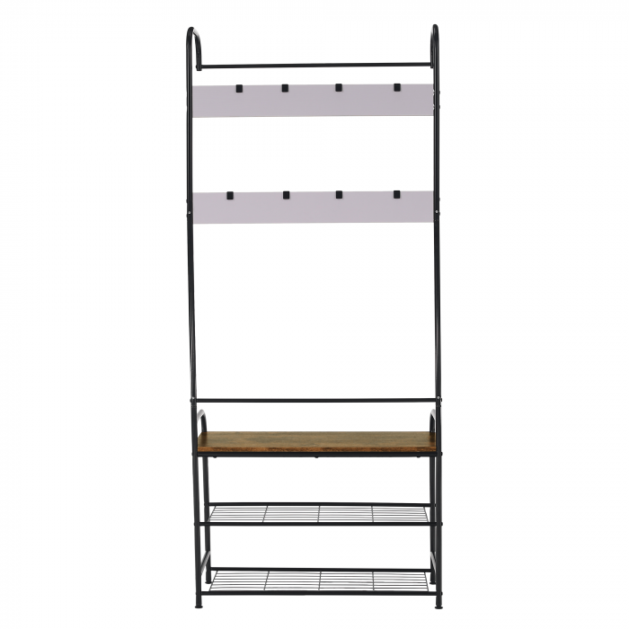 Raft pentru pantofi, lemn rustic şi metal negru / MDF, KELAM [7]