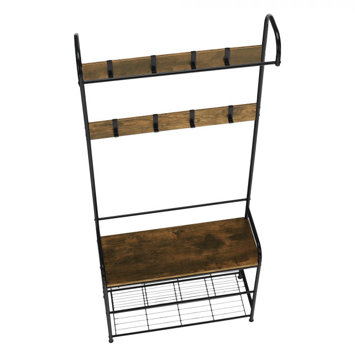 Raft pentru pantofi, lemn rustic şi metal negru / MDF, KELAM [6]
