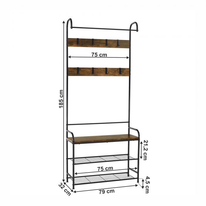 Raft pentru pantofi, lemn rustic şi metal negru / MDF, KELAM [4]