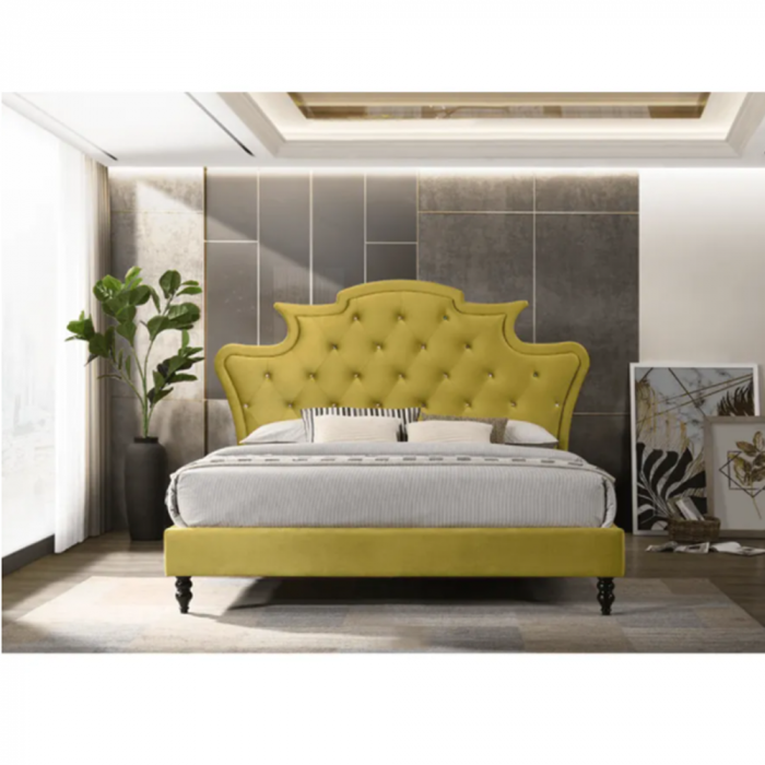 Pat de dormitor tapitat ,de lux , catifea Auriu/mustar, design unicat,160x200 , Bortis Impex [4]