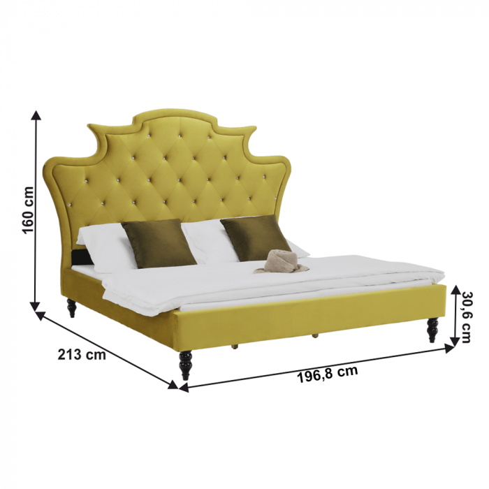 Pat de dormitor tapitat ,de lux , catifea Auriu/mustar, design unicat,160x200 , Bortis Impex [2]