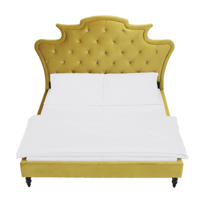Pat de dormitor tapitat ,de lux , catifea Auriu/mustar, design unicat,160x200 , Bortis Impex [13]