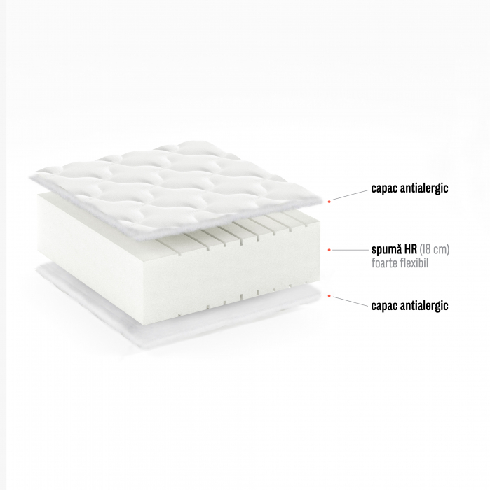 Saltea spuma foarte elastica-moale ,160x200x19 cm grosime, ortopedica, reversibila, husa antialergica, matlasata si detasabila, spuma poliuretanica profilata, circulatie buna a aerului prin profilare, [2]