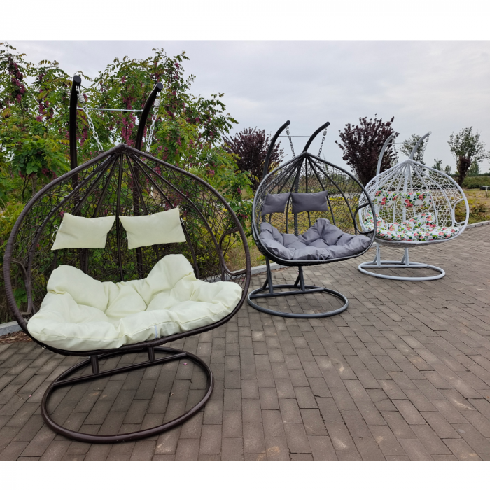 Scaun agăţat dublu, alb/model floral, DALVEA 2 NEW [6]