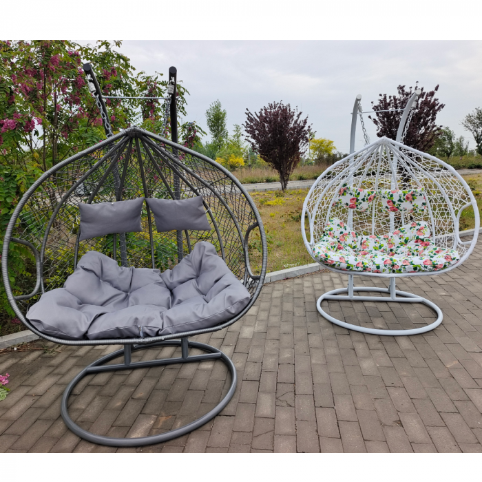 Scaun agăţat dublu, alb/model floral, DALVEA 2 NEW [7]