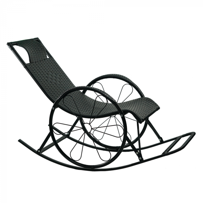 Scaun balansoar, ratan/metal, negru, ROKIN [1]