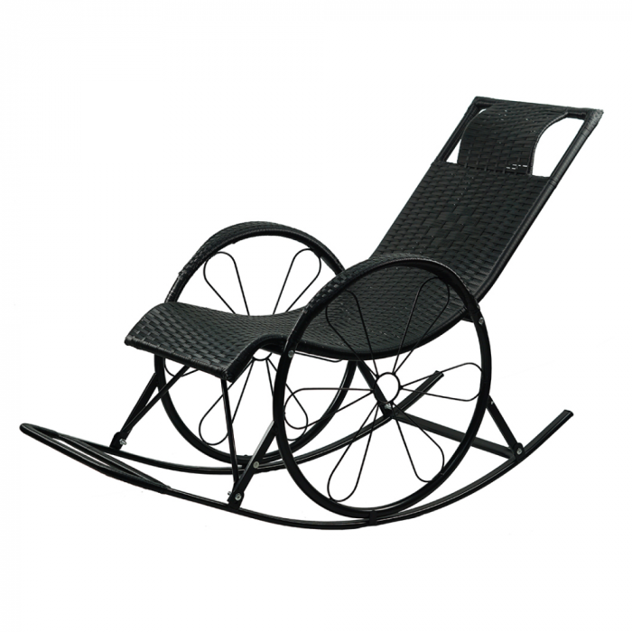 Scaun balansoar, ratan/metal, negru, ROKIN [3]