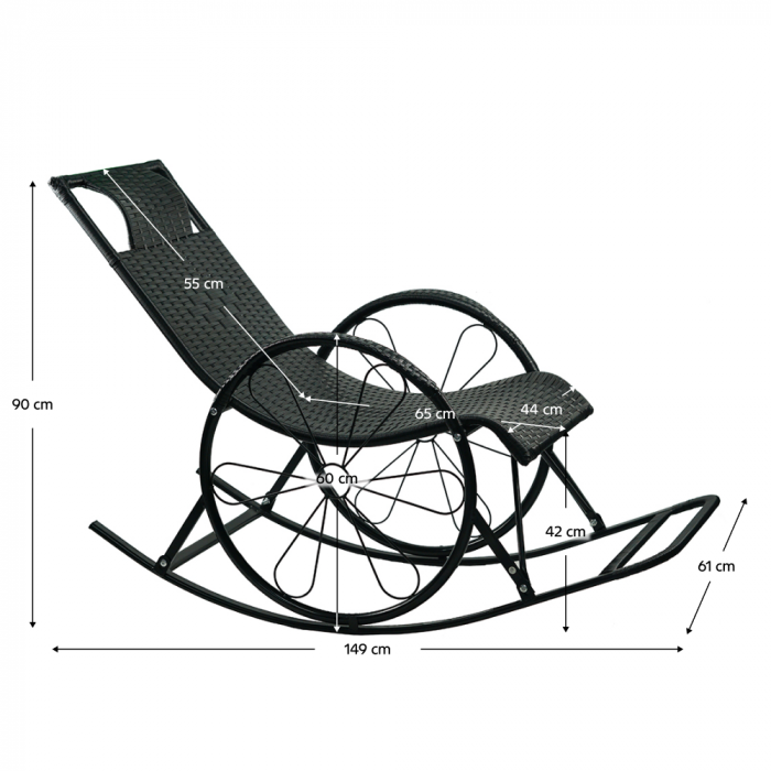 Scaun balansoar, ratan/metal, negru, ROKIN [7]