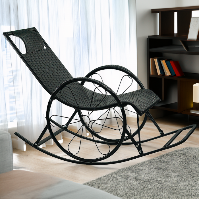 Scaun balansoar, ratan/metal, negru, ROKIN [6]