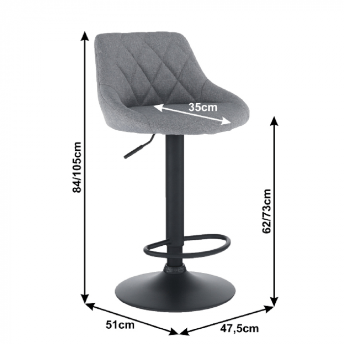 Scaun bar, material textil gri/negru, TERKAN [8]