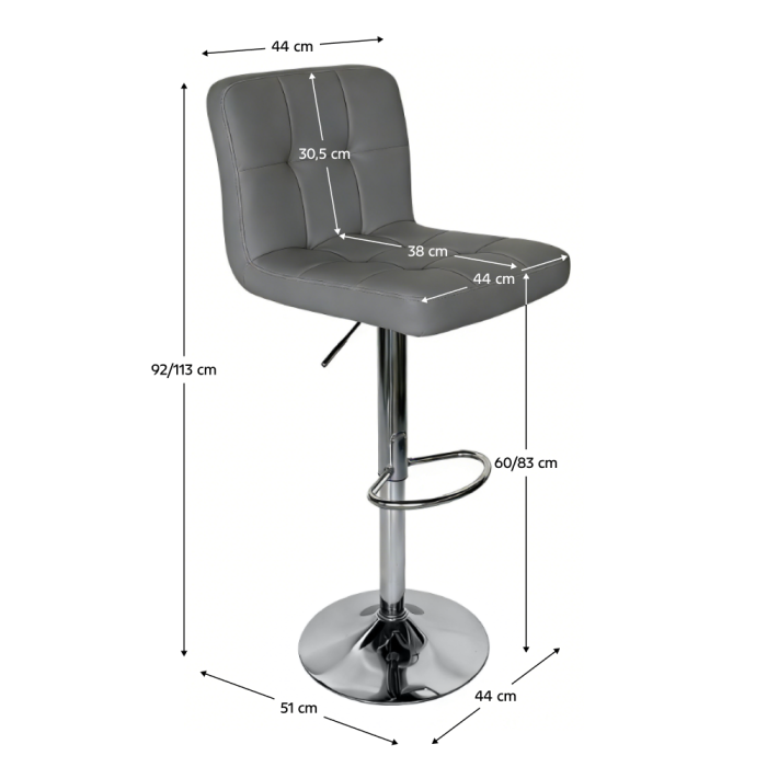 Scaun bar, piele ecologică gri/crom, KANDY 2 NEW [2]
