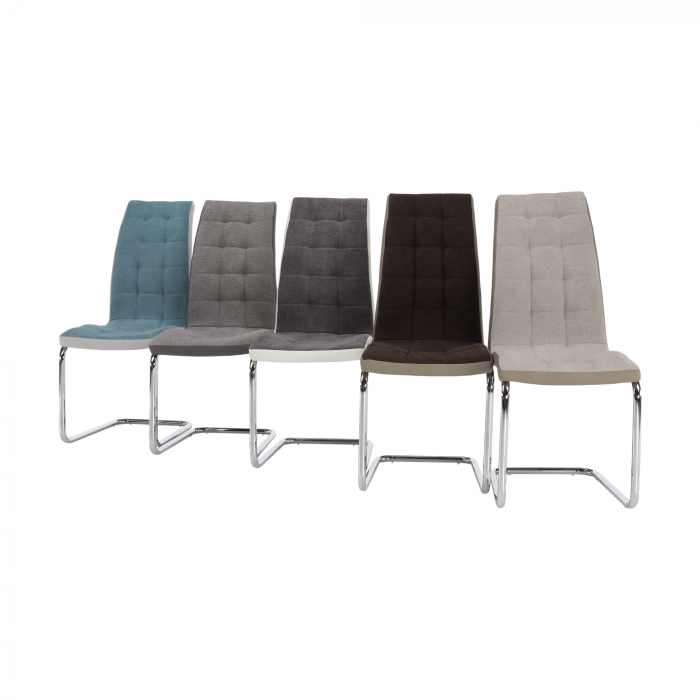 Scaun bucătărie, material textil gri închis/piele ecologică albă/crom, SALOMA NEW [4]