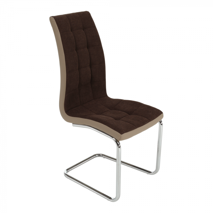 Scaun bucătărie, material textil maro/piele ecologică bej/crom, SALOMA NEW [7]