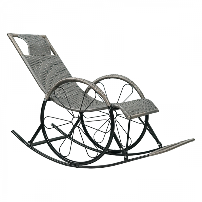 Scaun de balansare, ratan/metal, gri, ROKIN [1]