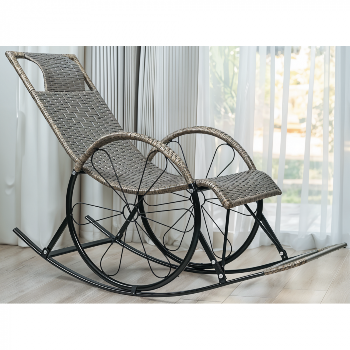Scaun de balansare, ratan/metal, gri, ROKIN [6]