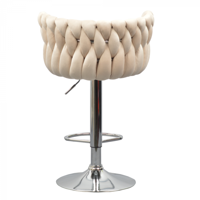 Scaun de bar de design, bej ţesătură Velvet/crom, BRIN [8]