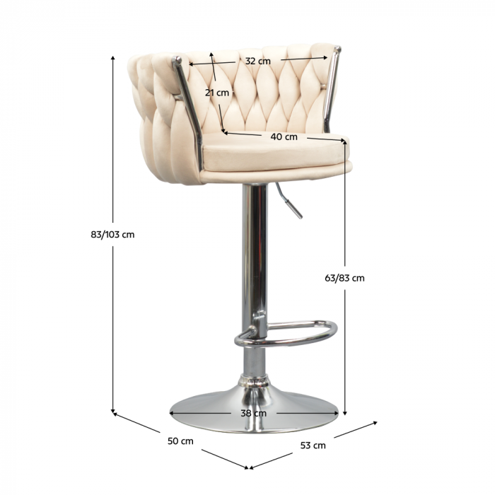 Scaun de bar de design, bej ţesătură Velvet/crom, BRIN [9]