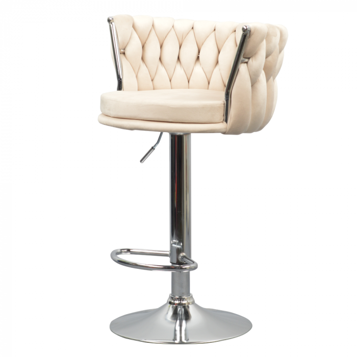 Scaun de bar de design, bej ţesătură Velvet/crom, BRIN [5]