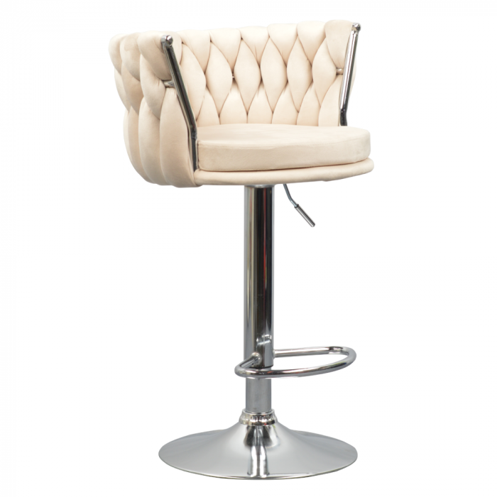 Scaun de bar de design, bej ţesătură Velvet/crom, BRIN [1]