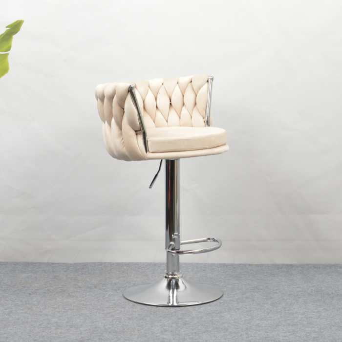 Scaun de bar de design, bej ţesătură Velvet/crom, BRIN [3]