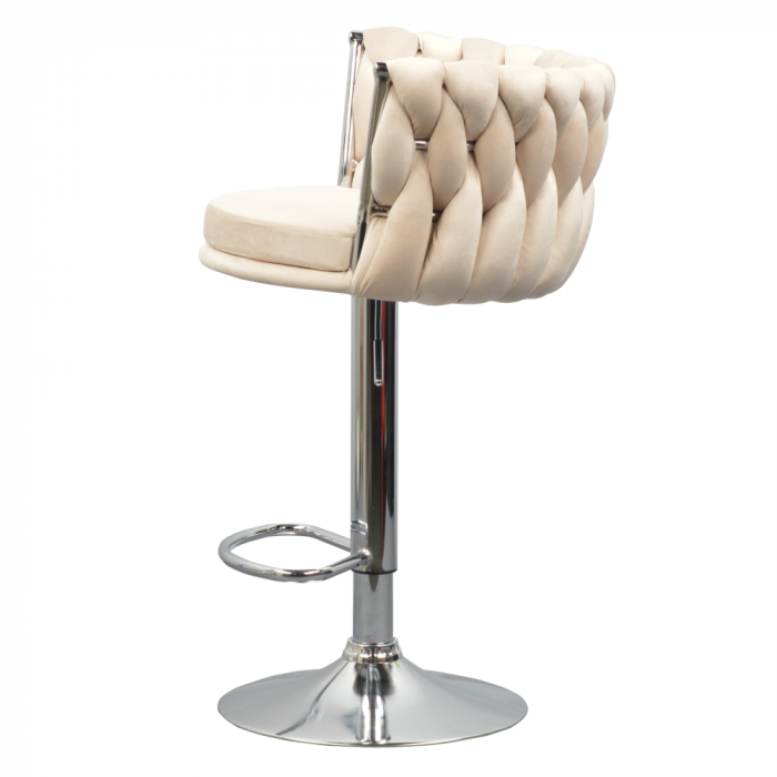 Scaun de bar de design, bej ţesătură Velvet/crom, BRIN [6]