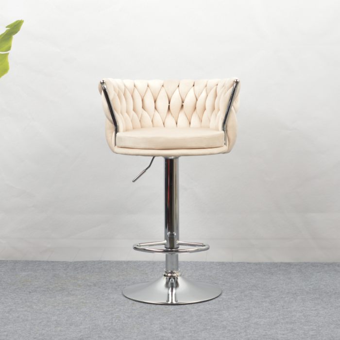 Scaun de bar de design, bej ţesătură Velvet/crom, BRIN [2]