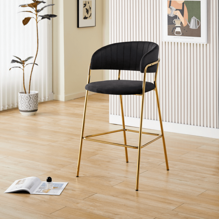 Scaun de bar de design, material catifea neagră/gold crom auriu, DASMIN TIP 2 [6]