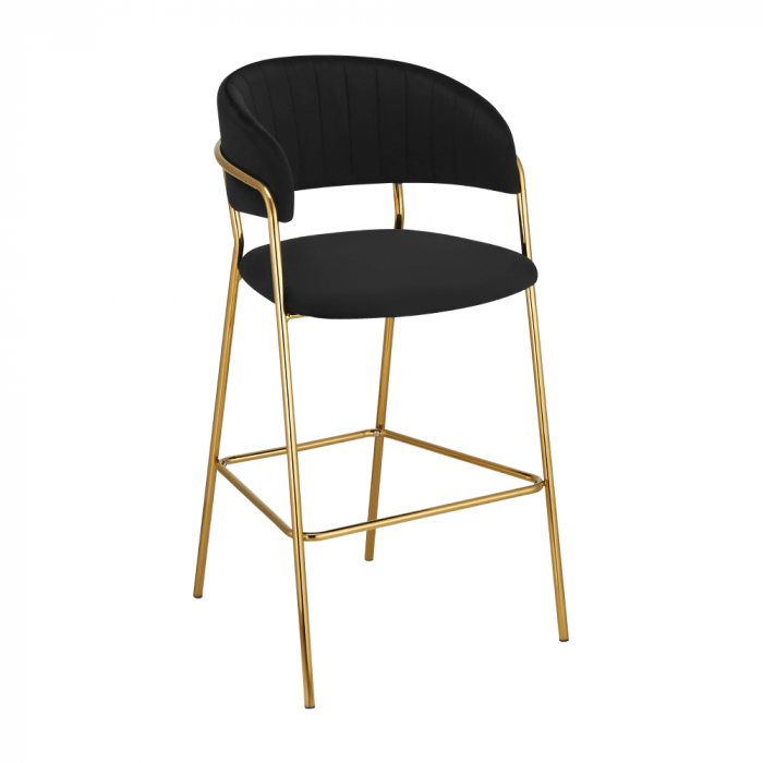 Scaun de bar de design, material catifea neagră/gold crom auriu, DASMIN TIP 2 [1]