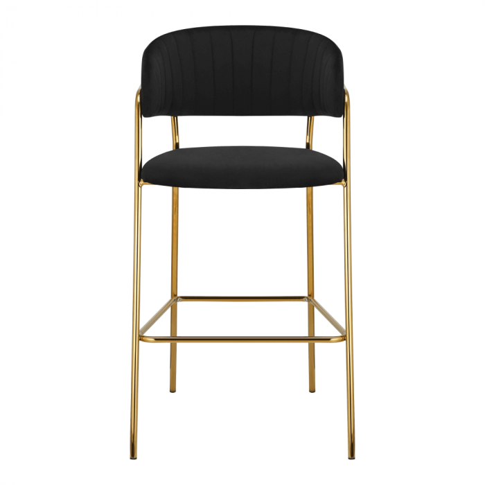 Scaun de bar de design, material catifea neagră/gold crom auriu, DASMIN TIP 2 [2]